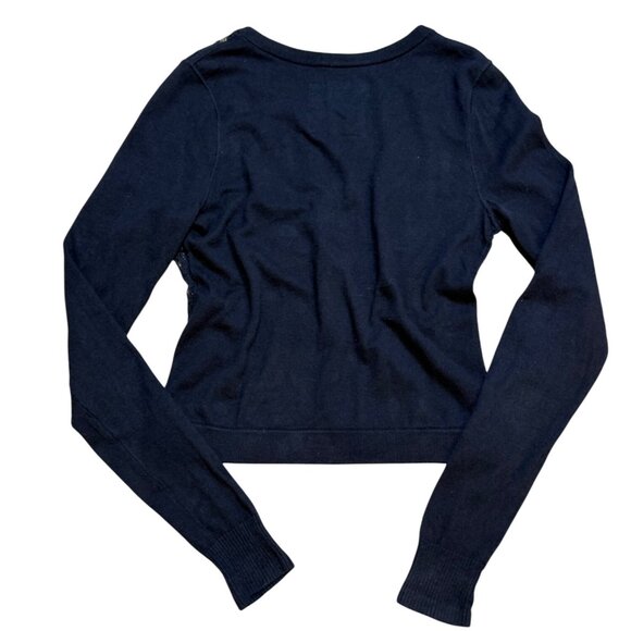 Y2K Hollister Navy Blue Lace Front Button Cardigan Sweater M - Picture 2 of 6